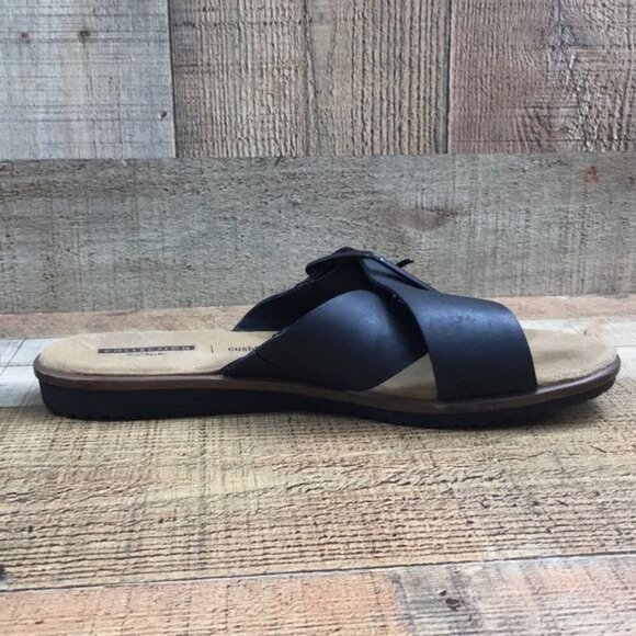 Collection By Clarks Black Leather Kele Heather Slides Womens 7 W Cross Strap - Picture 5 of 12